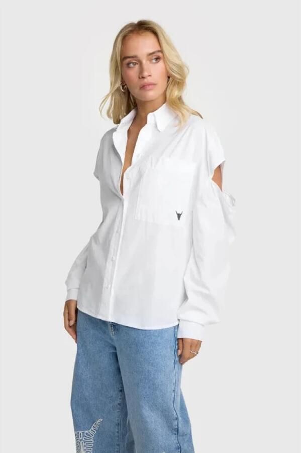 Alix The Label Poplin Blouse met Uitgesneden Schouders en Borduursels White Dames - Foto 2