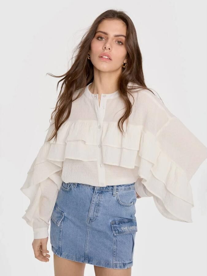 ALIX THE LABEL Dames Blouses Ladies Woven Structured Chiffon Ruffle Blouse Ecru - Foto 2