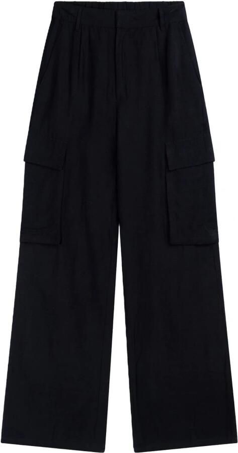 ALIX THE LABEL Dames Broeken Ladies Woven Linnen Cargo Pants Zwart - Foto 3