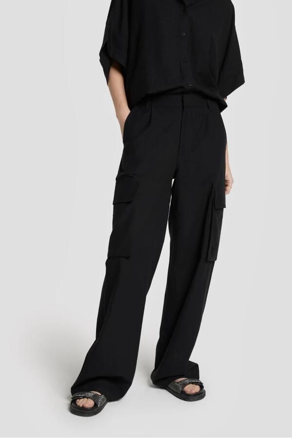 ALIX THE LABEL Dames Broeken Ladies Woven Linnen Cargo Pants Zwart - Foto 2