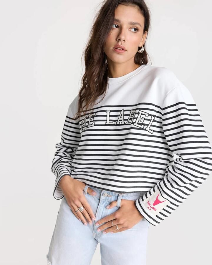 ALIX THE LABEL Dames Truien & Vesten Ladies Knitted Stripe Sweater Wit