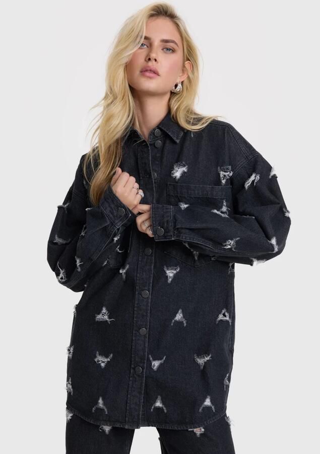 Alix The Label Vernietigde Denim Blouse Gray Dames - Foto 2