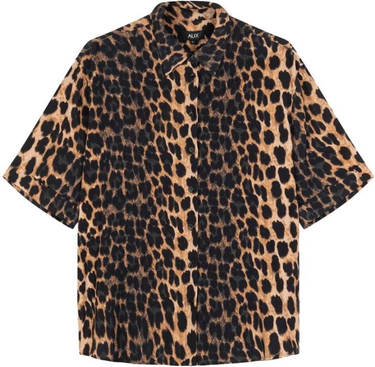 ALIX THE LABEL Dames Blouses Ladies Woven Animal Blouse Bruin
