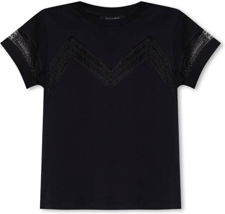 AllSaints T-shirt met kanten afwerking Zwart Dames