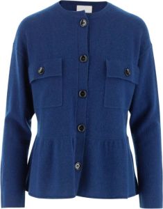 Allude Cardigan made of wool and cashmere blend Crew neck Front button closure Two patch pockets on the chest Long sleeves Bottom with flounce Blauw Dames