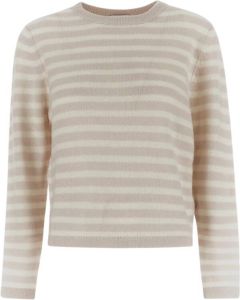 Allude Striped Knitted Pullover Beige Dames