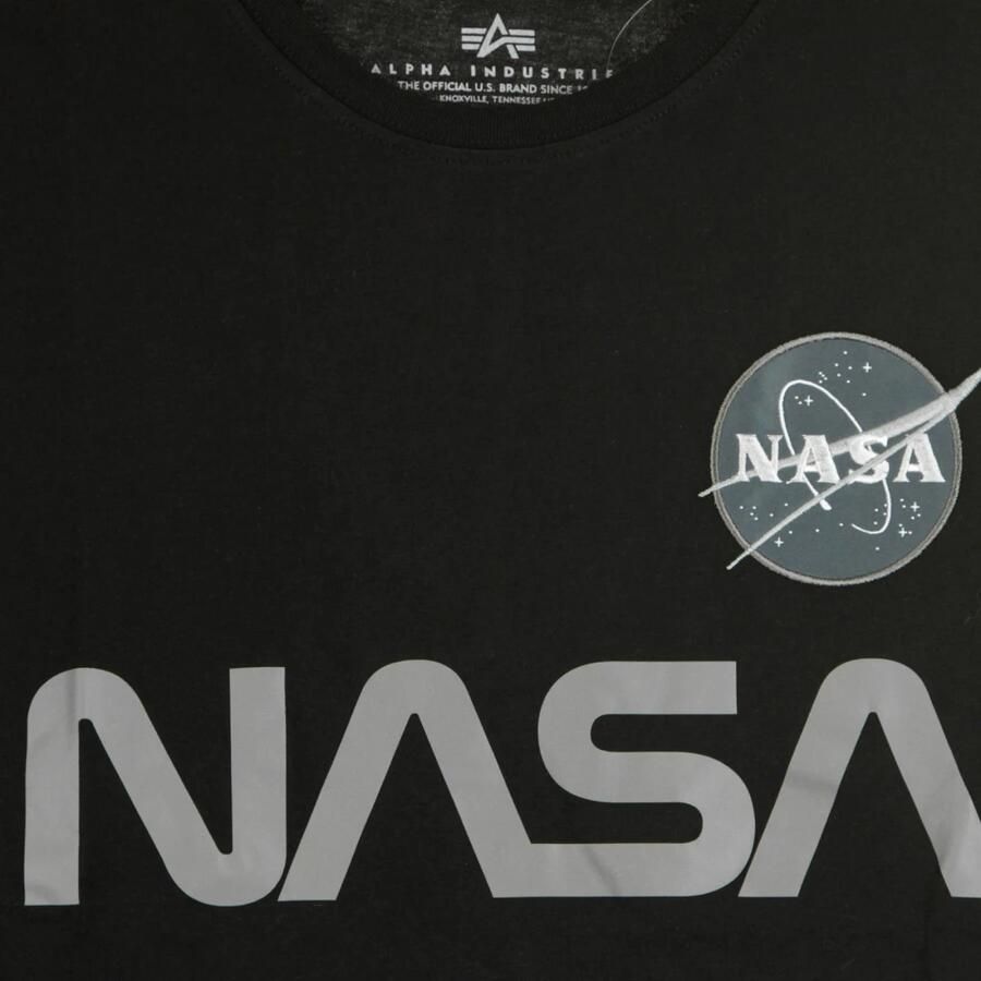 Alpha industries Reflecterend Nasa Logo Zwart T-shirt Black Heren