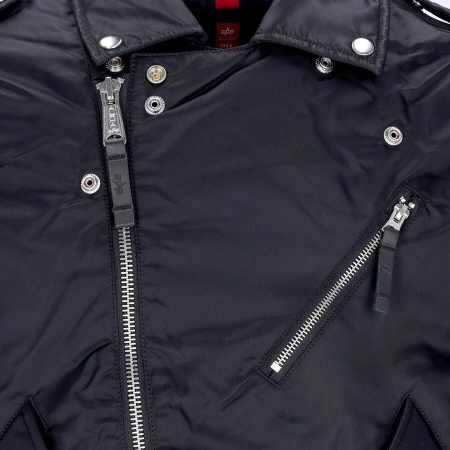 Alpha industries Zwarte Bikerjas met Poussoir Kraag Black Heren