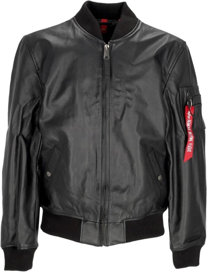 Alpha industries Zwarte leren bomberjack met rits Black Heren