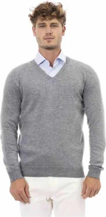 Alpha Studio V-hals Lange Mouw Trui Regular Fit Gray Heren