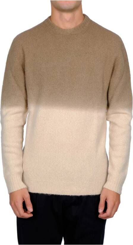 Alpha Studio Beige Alpaca Blend Trui met Ronde Hals Beige Heren