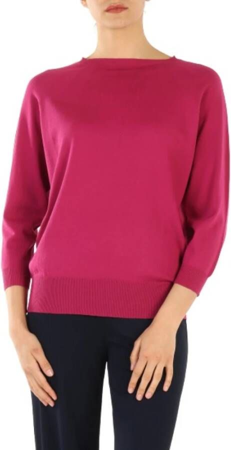 Alpha Studio Fuchsia Katoenen Trui Boothals Lange Mouwen Pink Dames