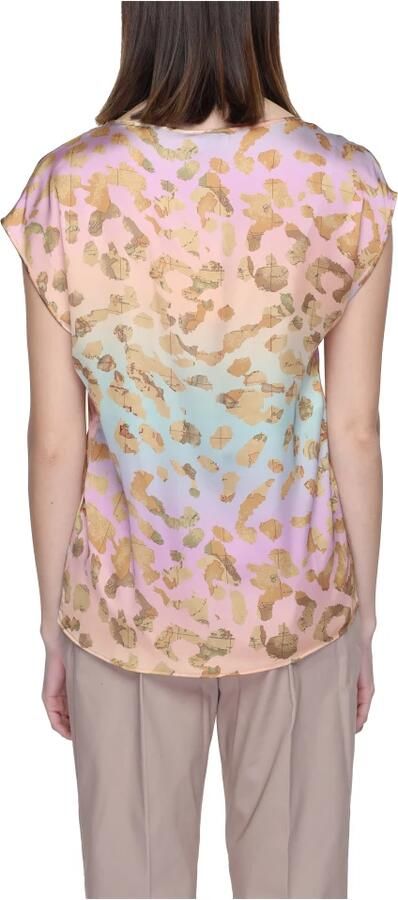 Alviero Martini 1a Classe Beige Bedrukte Blouse met Korte Mouwen Multicolor Dames