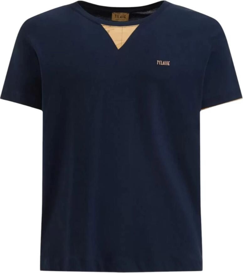 Alviero Martini 1a Classe Blauw Katoenen T-shirt Korte Mouwen Ronde Halslijn Blue Heren