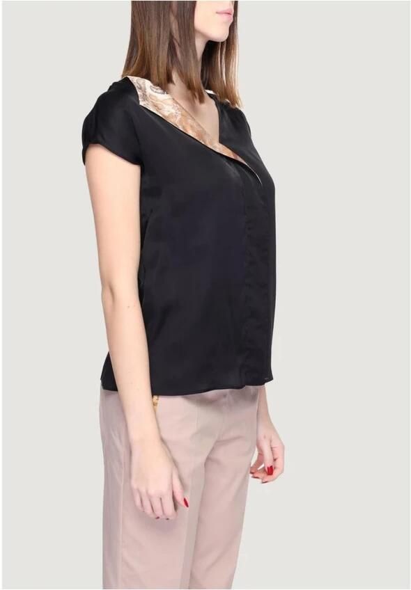 Alviero Martini 1a Classe Zwarte Viscose Blouse met Korte Mouwen Black Dames