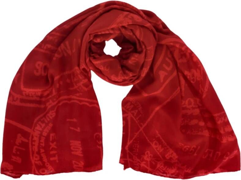 Alviero Martini 1a Classe Rode Print Sjaal Dames Alle Seizoenen Red Dames