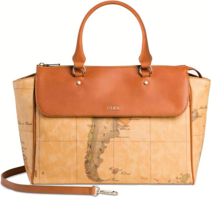 Alviero Martini 1a Classe Klieke Geo Print Handtas met Verstelbare Schouderriem Brown Dames