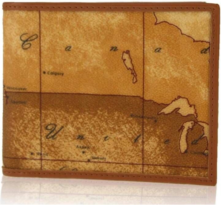 Alviero Martini 1a Classe Kaartprint Bifold Portemonnee Herfst Winter Stijl Brown Heren