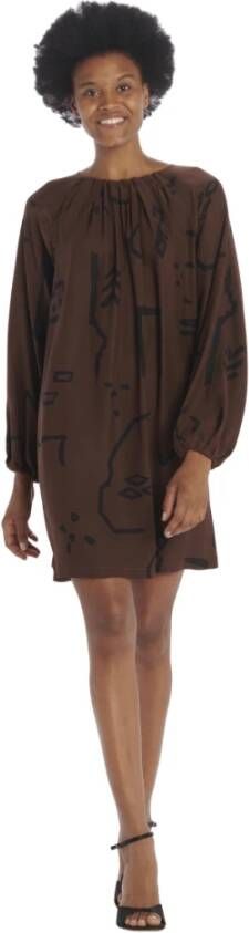 Alysi Zijden jurk met print Bruin Dames