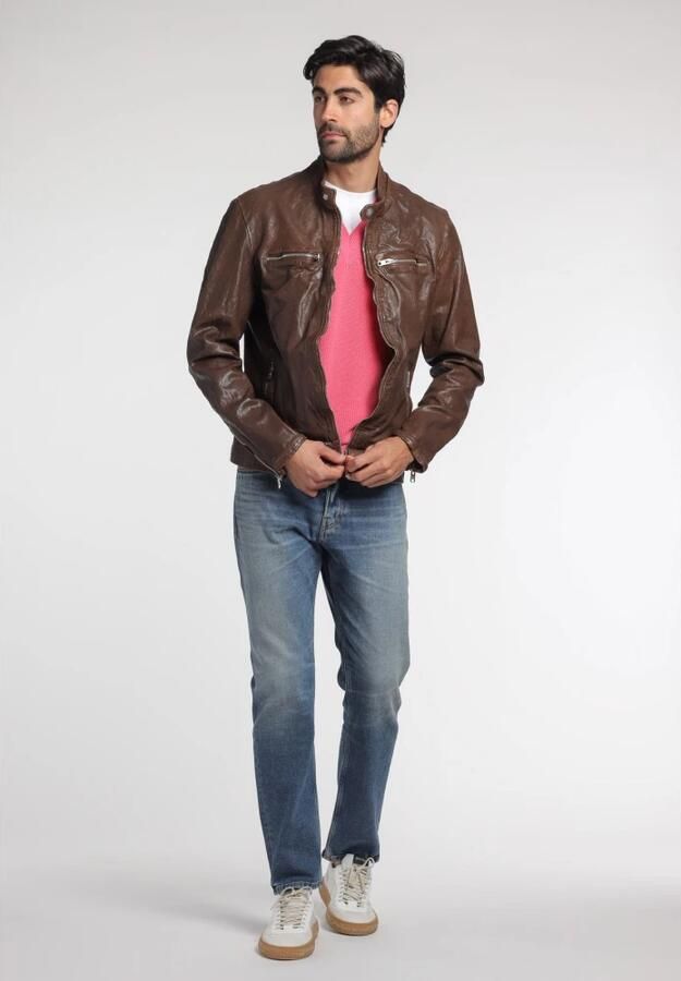 Amaránto Geribbelde V-hals Trui Pink Heren - Foto 3