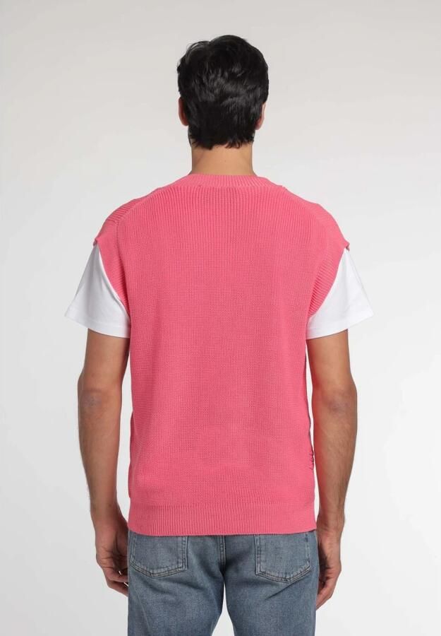 Amaránto Geribbelde V-hals Trui Pink Heren - Foto 4