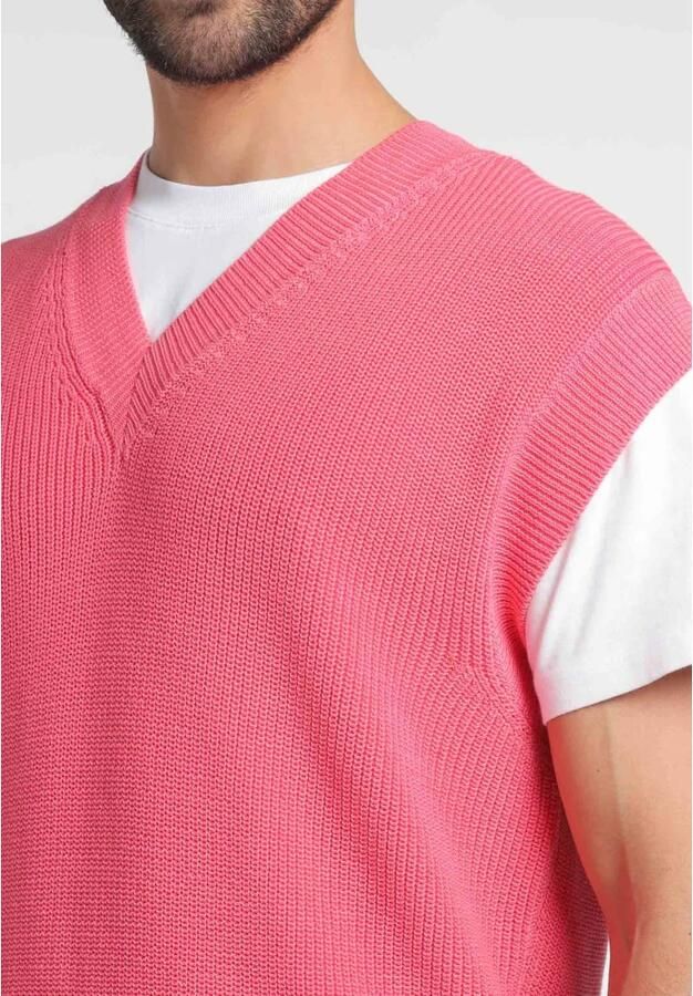 Amaránto Geribbelde V-hals Trui Pink Heren - Foto 2