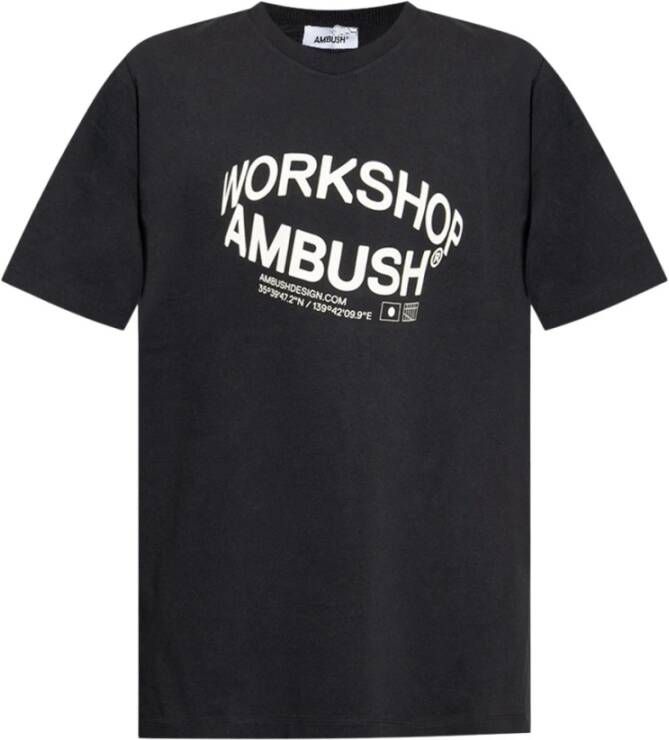 Ambush Zwart en wit katoenen Revolve logo print T-shirt Black