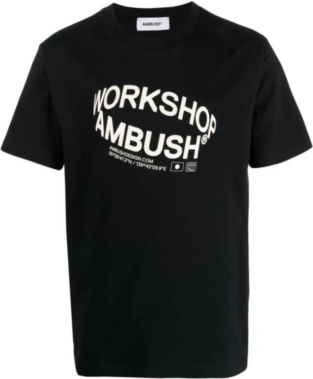 Ambush Zwart en wit katoenen Revolve logo print T-shirt Black