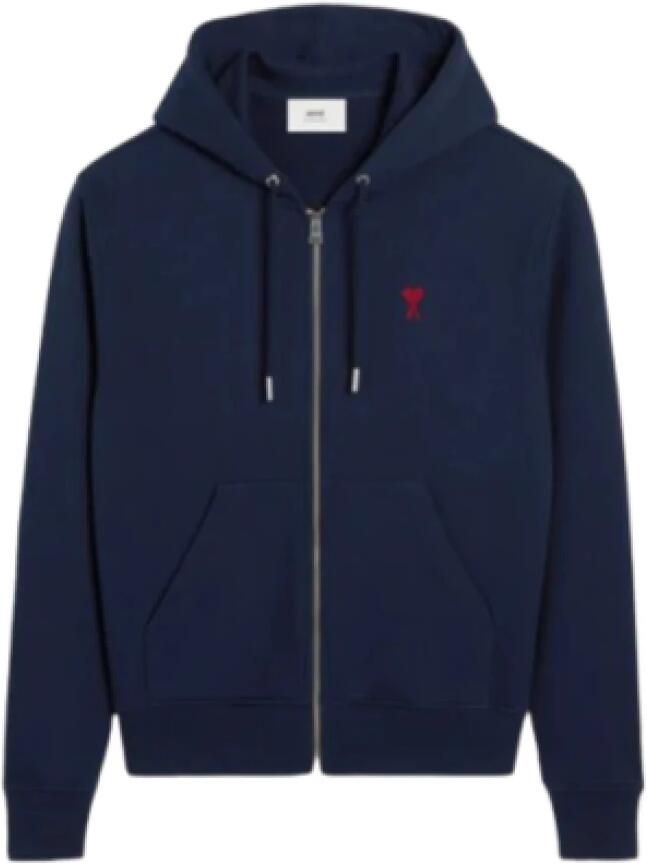 Ami Paris Gebreide Half-Zip Trui met Opstaande Kraag Blue