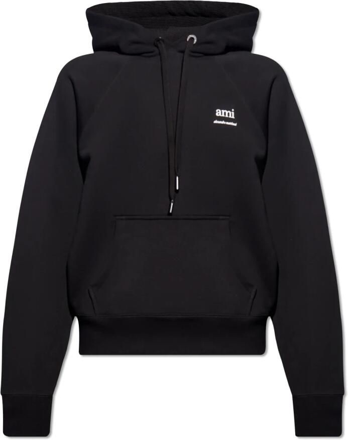 Ami Paris Hoodie met Raglanmouwen en Kangoeroezak Black Heren