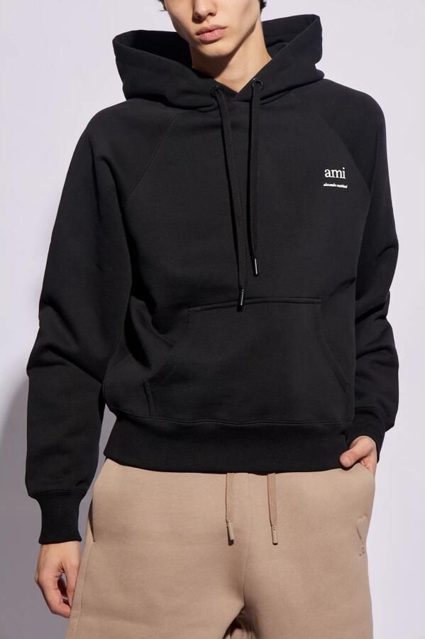 Ami Paris Hoodie met Raglanmouwen en Kangoeroezak Black - Foto 5