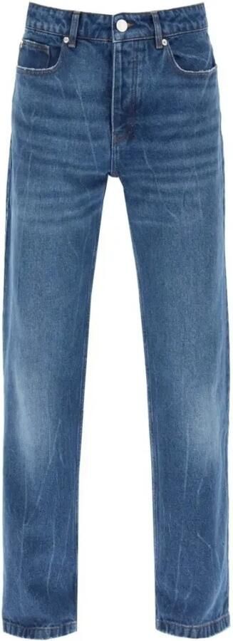 Ami Paris Rechte Snit Denim Jeans Blauw Gewassen Blue Heren
