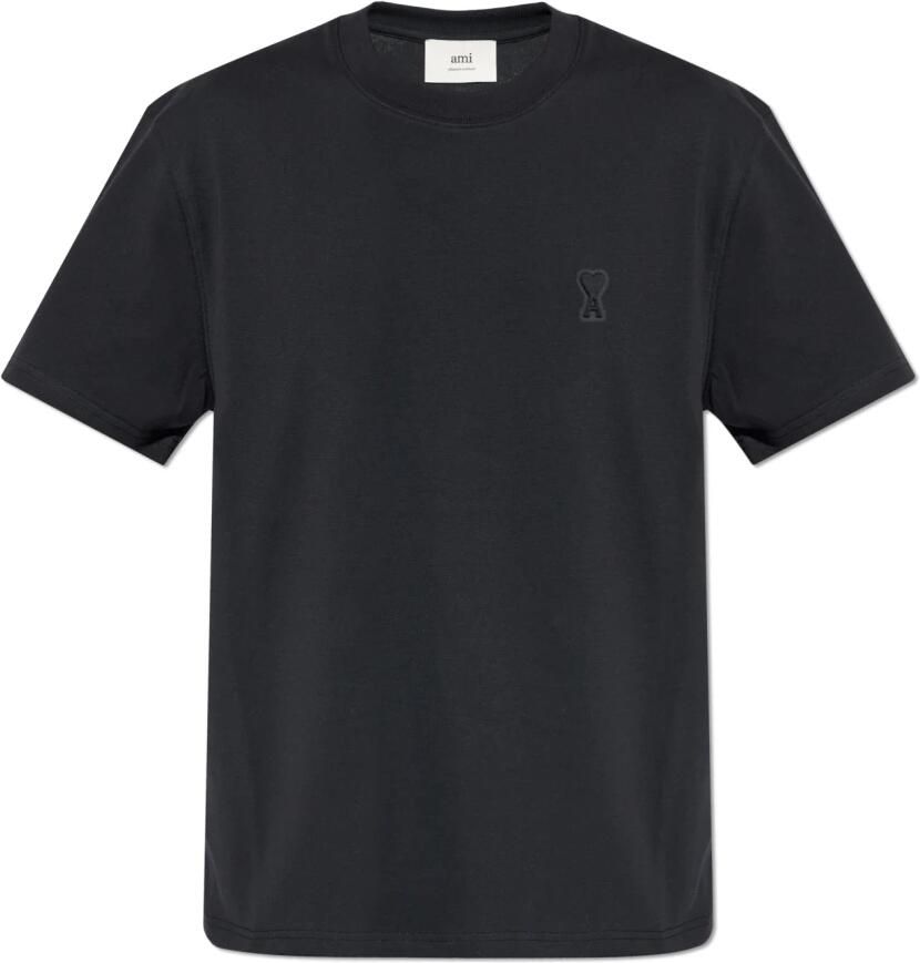 Ami Paris Logo T-shirt Klassieke pasvorm Zacht katoen Black Heren - Foto 5