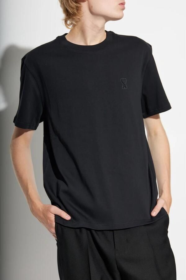 Ami Paris Logo T-shirt Klassieke pasvorm Zacht katoen Black Heren - Foto 3