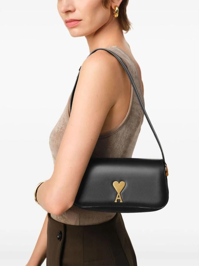 Ami Paris Zwarte Leren Schoudertas met Gouden Hardware Black Dames - Foto 6