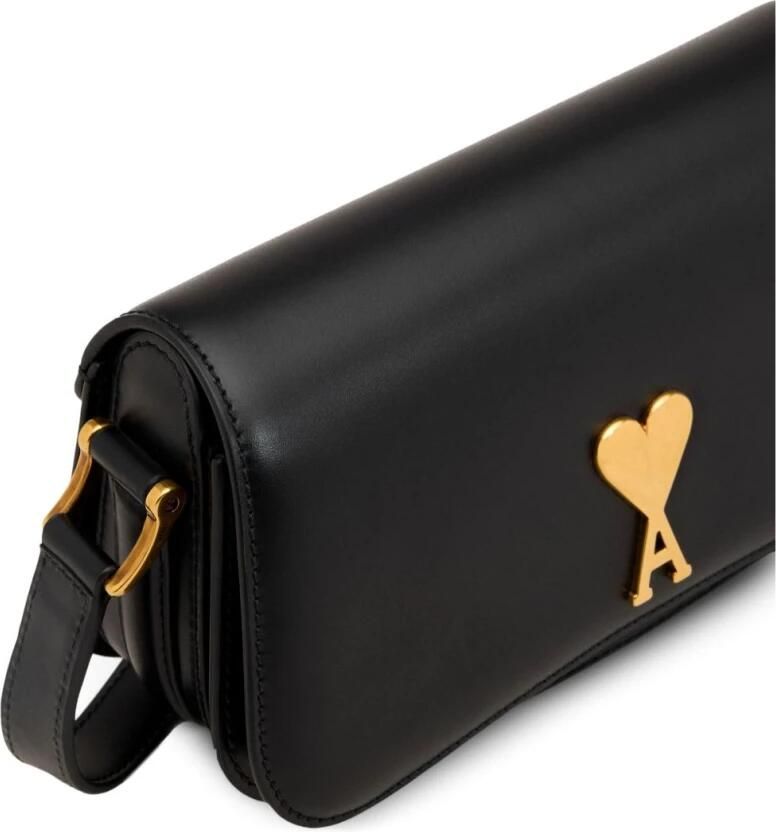 Ami Paris Zwarte Leren Schoudertas met Gouden Hardware Black Dames - Foto 3