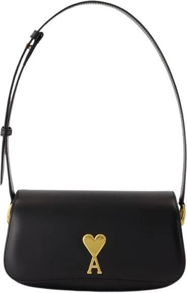 Ami Paris Zwarte Leren Schoudertas met Gouden Hardware Black Dames