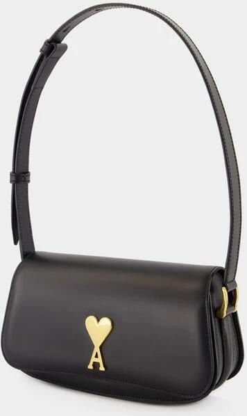 Ami Paris Zwarte Leren Schoudertas met Gouden Hardware Black Dames - Foto 9