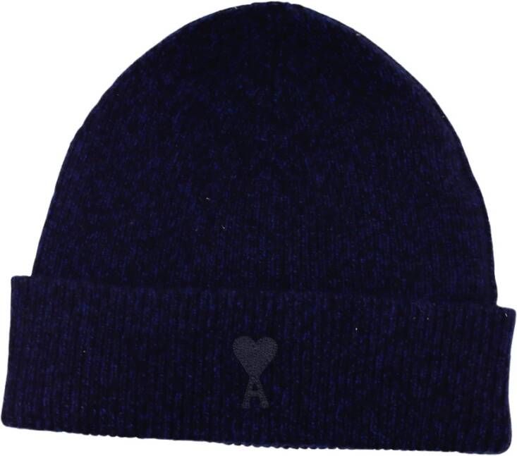 Ami Paris Klassieke Donkerblauwe Gebreide Muts Blue