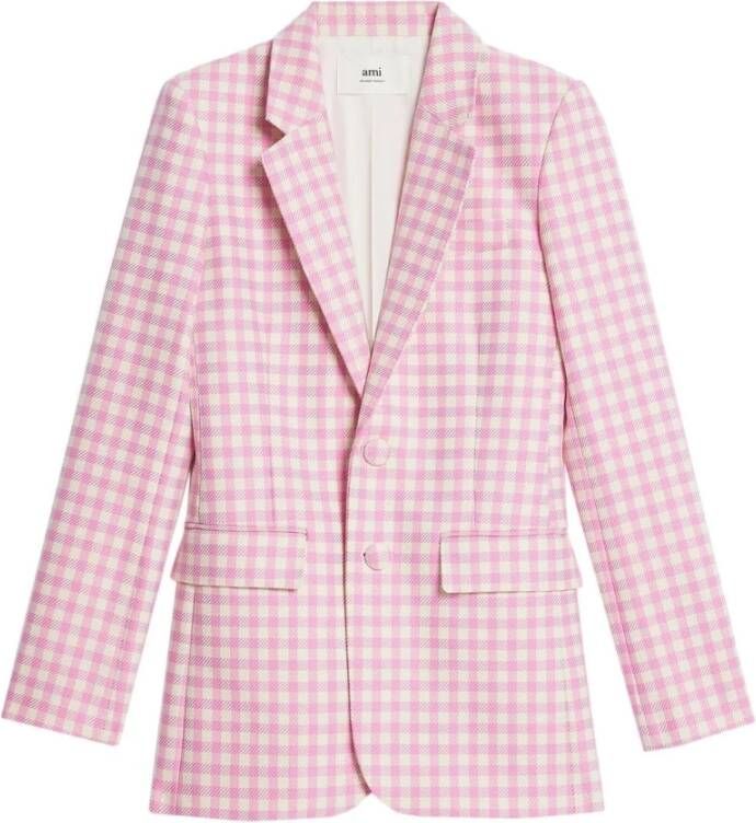 Ami Paris Geruite Single-Breasted Blazer Pink Dames