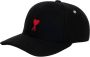 Ami Paris Zwarte Katoenen Pet met Rode Borduursels Black Unisex - Thumbnail 7