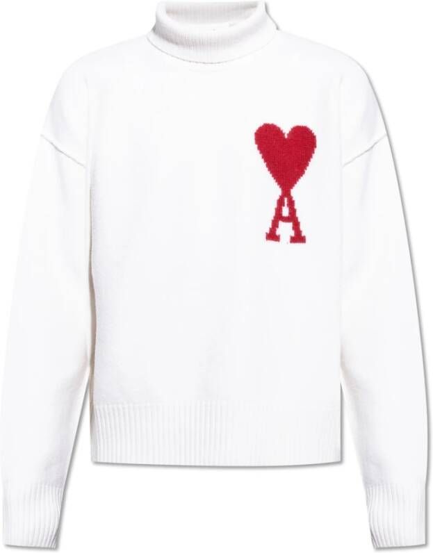 Ami Paris Beige Sweaters met Rood Logo Beige Heren