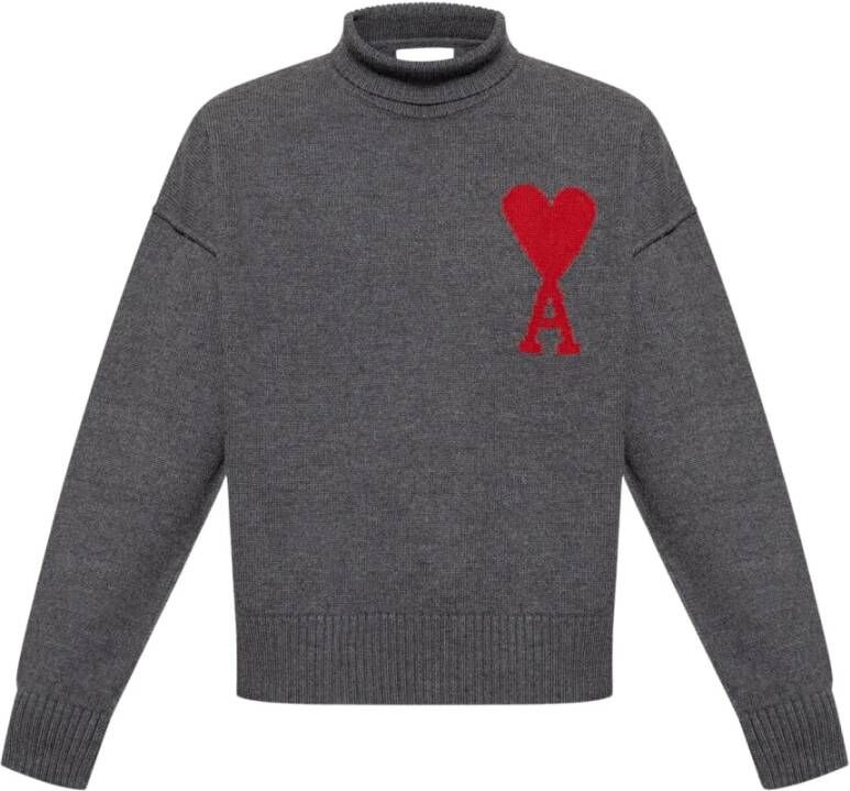Ami Paris Logo Coltrui Sweater voor Gray