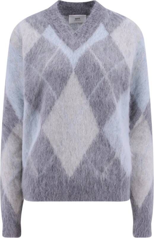 Ami Paris Geometrische Print Alpaca Blend Trui Grijs Dames