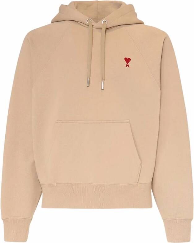 Ami Paris Beige Katoenen Hoodie met Geborduurd Logo Beige Heren