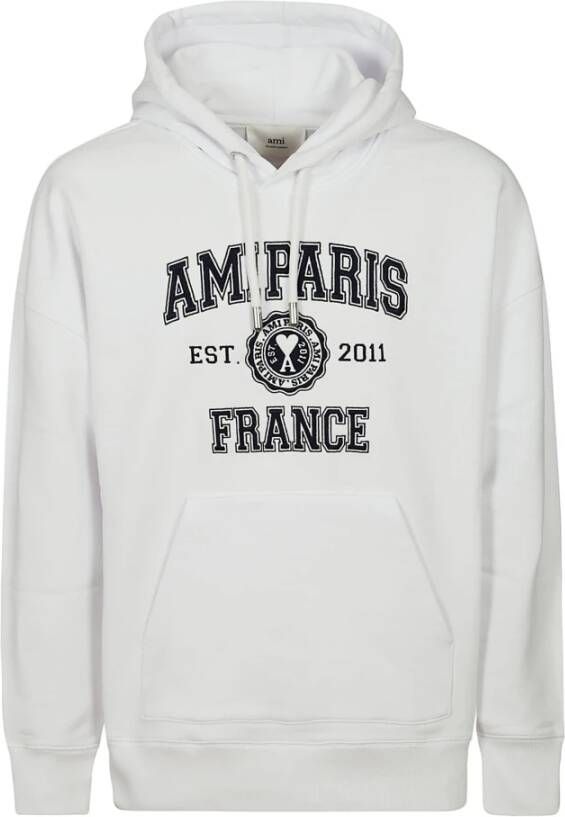Ami Paris Sportieve Heren Hoodie met Logo Print White Heren