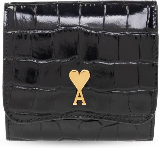 Ami Paris Leren portemonnee met logo Zwart Dames