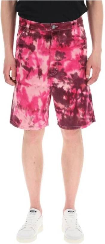 Ami Paris Stijlvolle Tie-Dye Denim Bermuda Shorts Pink