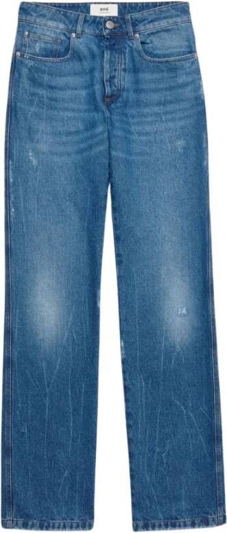 Ami Paris Mid-Washed Indigo Straight Fit Jeans Blue Heren