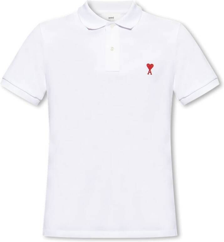 Ami Paris Rood Logo Polo Shirt White Heren
